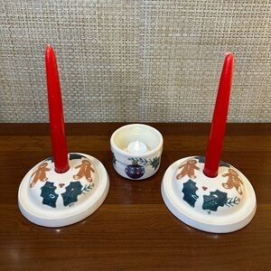 🎄VTG '80’s Hartstone Pottery Stoneware Gingerbread 3 Candle Holders Taper/Votive